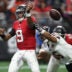 Oct 18, 2026; Atlanta, Georgia, USA; Chicago Bears defensive back Kyler Gordon (6) strips the ball from Atlanta Falcons quarterback Michael Penix Jr. (9) during the third quarter at Mercedes-Benz Stadium.