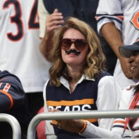 Oct 18, 2026; Atlanta, Georgia, USA; A Chicago Bears fan wears a Mike Ditka costume as she looks on during the fourth quarter against the Atlanta Falcons at Mercedes-Benz Stadium.