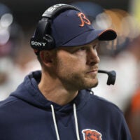Oct 18, 2026; Atlanta, Georgia, USA; Chicago Bears head coach Ben Johnson looks on during the fourth quarter against the Atlanta Falcons at Mercedes-Benz Stadium.