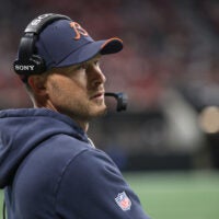 Oct 18, 2026; Atlanta, Georgia, USA; Chicago Bears head coach Ben Johnson looks on during the fourth quarter against the Atlanta Falcons at Mercedes-Benz Stadium.