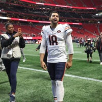 Oct 18, 2026; Atlanta, Georgia, USA; Chicago Bears quarterback Caleb Williams (18) walks off the field after the game against the Atlanta Falcons at Mercedes-Benz Stadium.