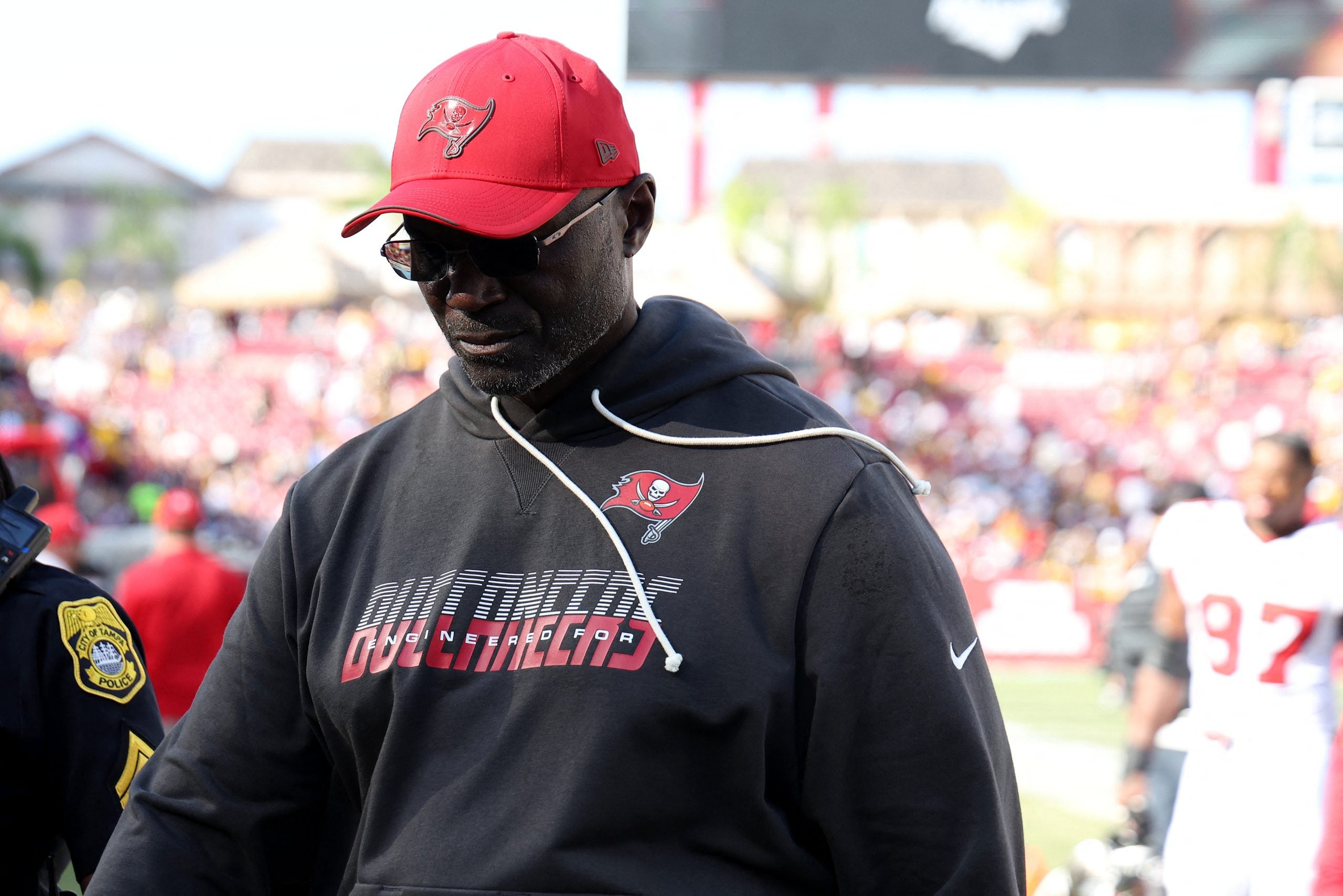 Oct 18, 2026; Tampa, Florida, USA; Tampa Bay Buccaneers head coach Todd Bowles looks on after the game against the Pittsburgh Steelers at Raymond James Stadium.