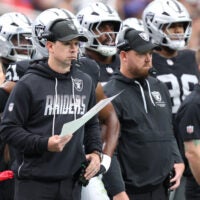Las Vegas Raiders head coach Klint Kubiak in loss to the Buffalo Bills