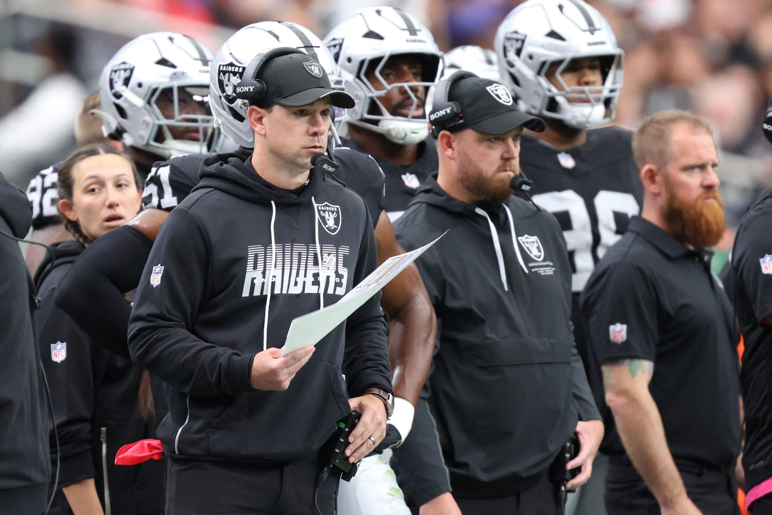 Las Vegas Raiders head coach Klint Kubiak in loss to the Buffalo Bills