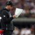 Las Vegas Raiders head coach Klint Kubiak vs Los Angeles Rams