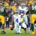 Oct 18, 2026; Green Bay, Wisconsin, USA; Dallas Cowboys quarterback Dak Prescott (4) reacts during the fourth quarter of the game against the Green Bay Packers at Lambeau Field.