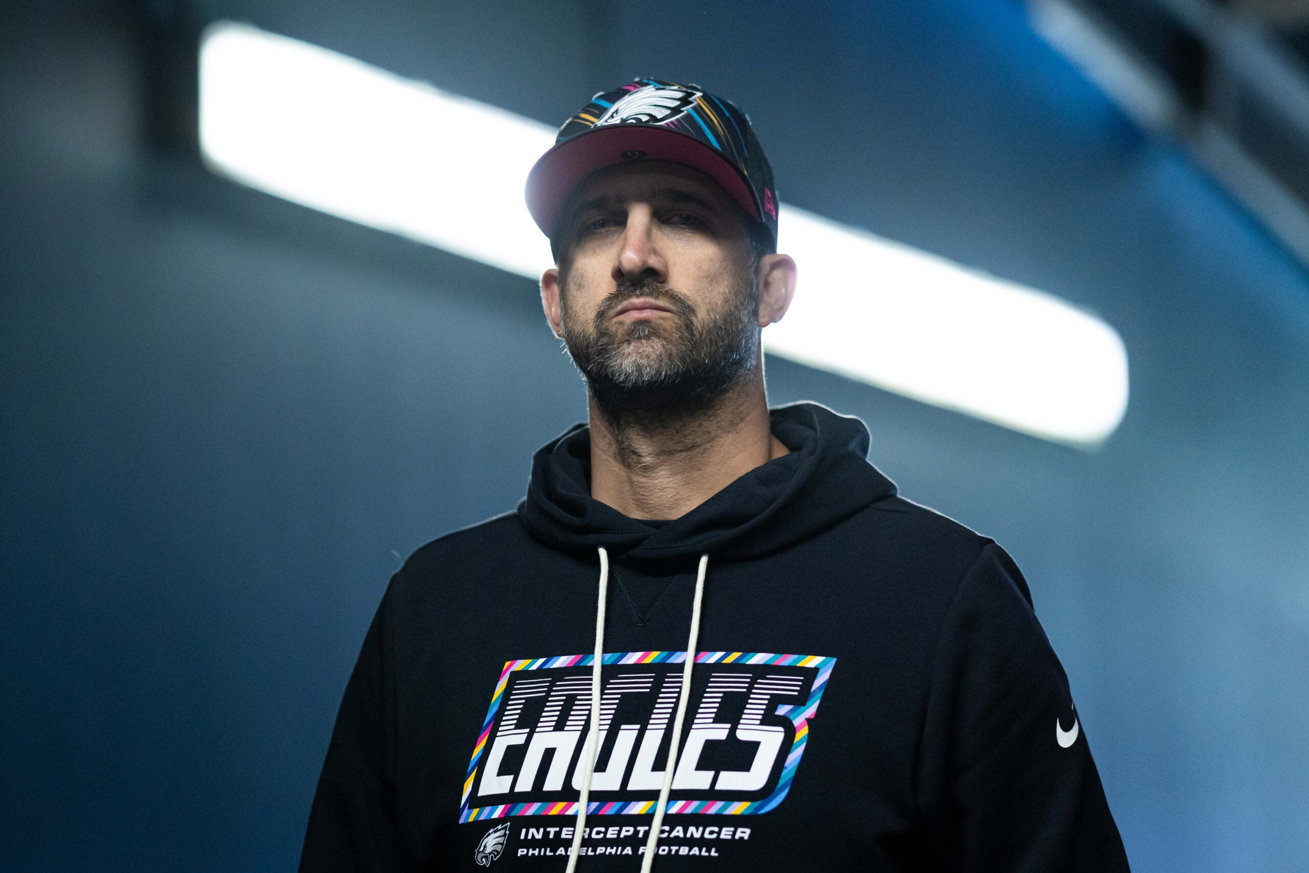 Oct 18, 2026; Philadelphia, Pennsylvania, USA; Philadelphia Eagles head coach Nick Sirianni in the tunnel before a game against the Carolina Panthers at Lincoln Financial Field.