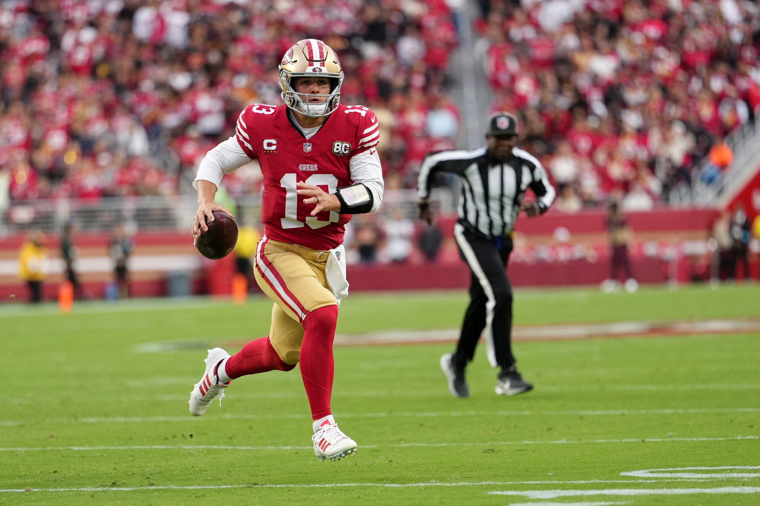 Brock Purdy is the new NFL leader in All-Time Passer Rating with a rating of 105.6.