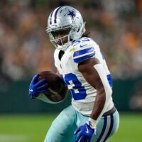 Oct 18, 2026; Green Bay, Wisconsin, USA; Dallas Cowboys running back Javonte Williams (33) during the game against the Green Bay Packers at Lambeau Field.