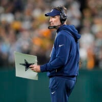 Oct 18, 2026; Green Bay, Wisconsin, USA; Dallas Cowboys head coach Brian Schottenheimer during the game against the Green Bay Packers at Lambeau Field.