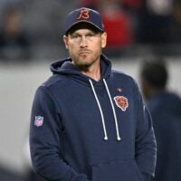 Oct 22, 2026; Chicago, Illinois, USA; Chicago Bears head coach Ben Johnson looks on prior to the game against the New England Patriots at Soldier Field.
