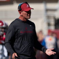 Oct 24, 2026; Tuscaloosa, AL, USA; Alabama head coach Kalen DeBoer reacts after Alabama Dijon Lee Jr. (5) was called for a personal foul during the game with Texas A&M at Saban Field at Bryant Denny Stadium.