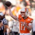 Oklahoma State Cowboys quarterback Drew Mestemaker (17) warms up before a college football game between the Oklahoma State Cowboys (OSU) and the Colorado Buffaloes at Boone Pickens Stadium in Stillwater, Okla., Saturday, Oct. 24, 2026.