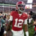 Oct 24, 2026; Tuscaloosa, AL, USA; Alabama quarterback Keelon Russell (12) leaves the field after the Crimson Tide win at Saban Field at Bryant Denny Stadium. Alabama defeated Texas A&M 31-20.