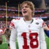 Oct 25, 2026; Houston, Texas, USA; New York Giants quarterback J.J. McCarthy (18) smiles after the game against the Houston Texans at Reliant Stadium.