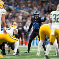 Detroit Lions safety Chuck Clark (36) reacts before a play against Green Bay Packers during the first half at Ford Field in Detroit on Sunday, Oct. 25, 2026.
