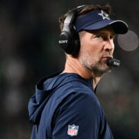 Oct 26, 2026; Philadelphia, Pennsylvania, USA; Dallas Cowboys head coach Brian Schottenheimer looks on during the first quarter against the Philadelphia Eagles at Lincoln Financial Field.