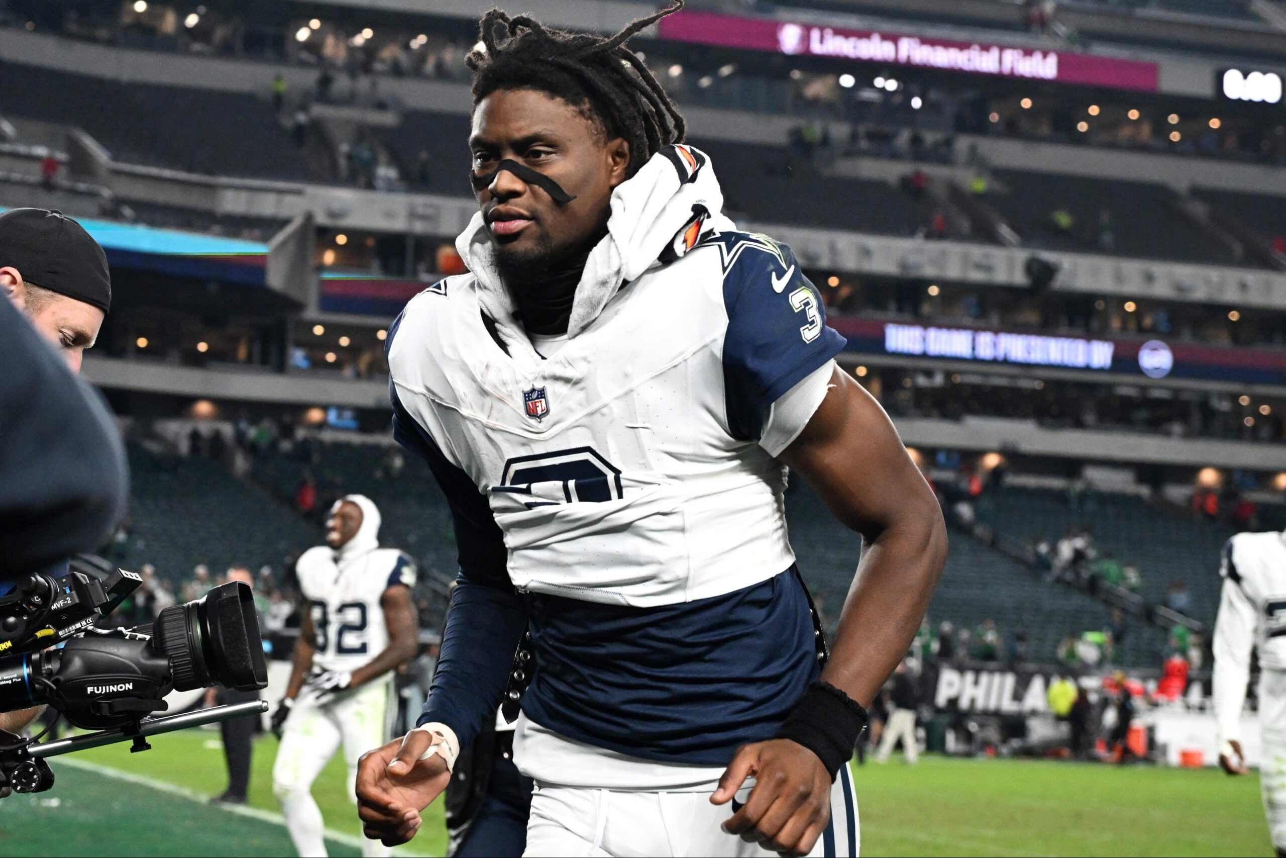 Oct 26, 2026; Philadelphia, Pennsylvania, USA; Dallas Cowboys wide receiver George Pickens (3) leaves the field after the game against the Philadelphia Eagles at Lincoln Financial Field.