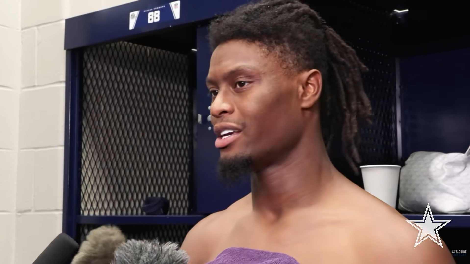 Dallas Cowboys WR George Pickens talks to reporters after Week 4 win over Houston Texans.