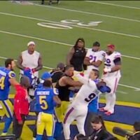 Los Angeles Rams OT Alaric Jackson punches Buffalo Bills pass rusher Bradley Chubb after Bills 37-34 victory on Monday Night Football, 10/12/2026.
