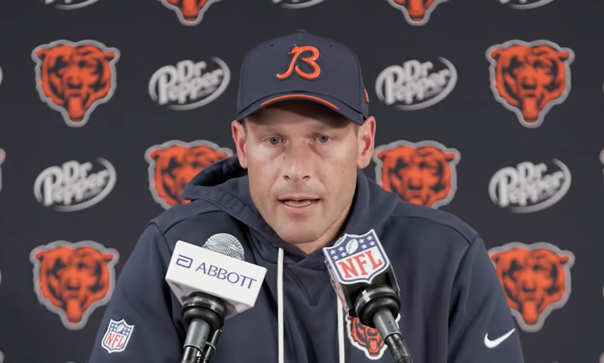 Chicago Bears head coach Ben Johnson addresses reporters following the team's win in Week 4.
