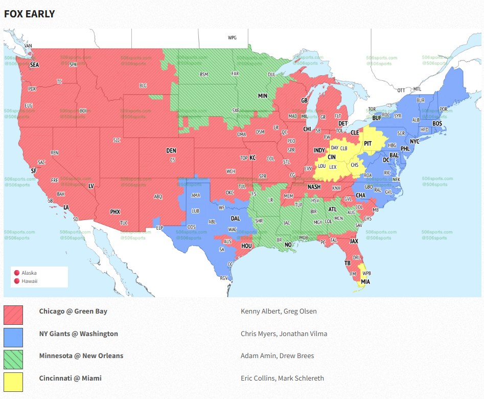 FOX NFL Week 5 Broadcast Map, via 506sports.com