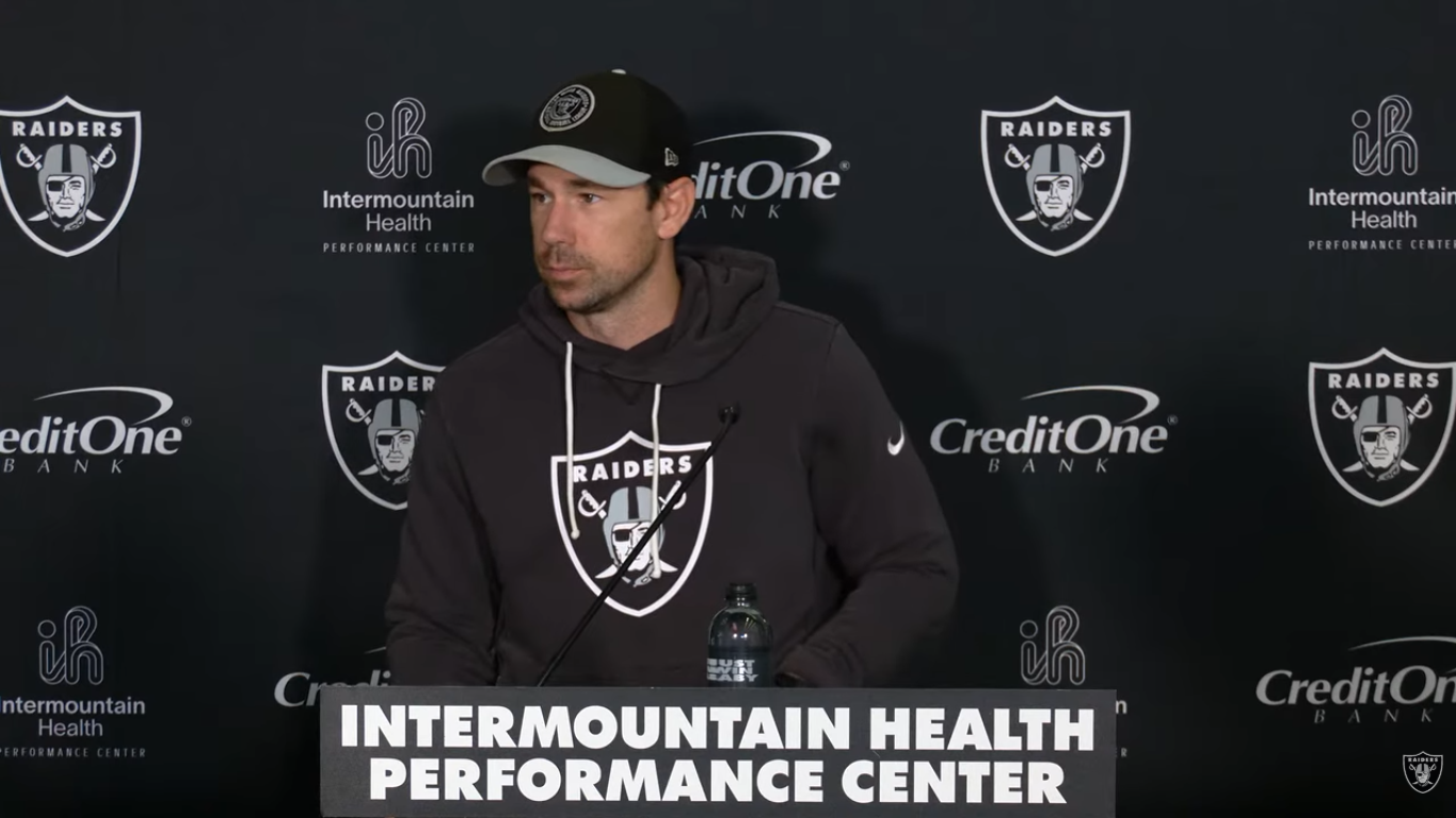 Las Vegas Raiders head coach Klint Kubiak Wednesday press conference Ashton Jeanty injury availability will be playing.