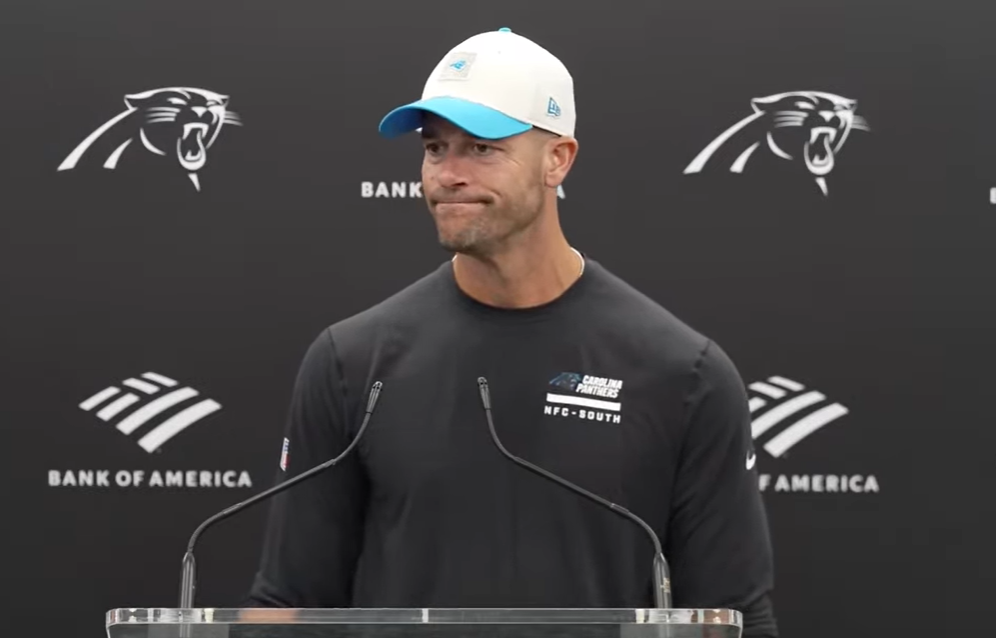 Carolina Panthers head coach Dave Canales speaks with reporters on Monday, Week 8.