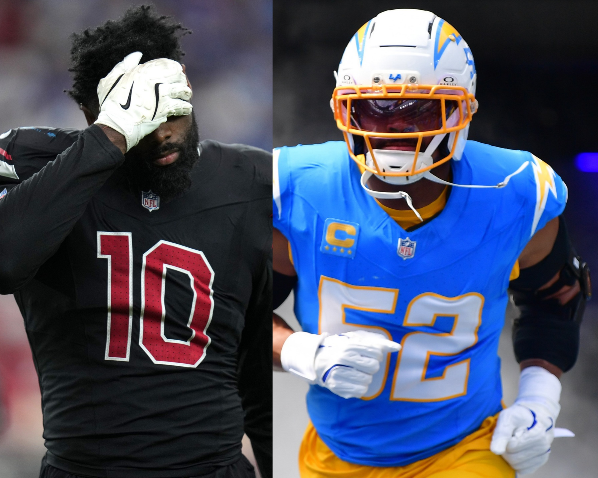 Arizona Cardinals pass rusher Josh Sweat and Los Angeles Chargers pass rusher Khalil Mack.
