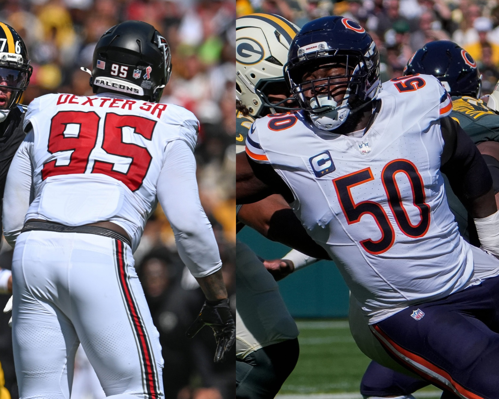 Atlanta Falcons defensive tackler Gervon Dexter Sr. and Chicago Bears defensive tackle Grady Jarrett.
