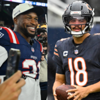 New England Patriots safety Kevin Byard III and Chicago Bears quarterback Caleb Williams.
