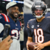 New England Patriots safety Kevin Byard III and Chicago Bears quarterback Caleb Williams.
