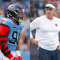 Chicago Bears defensive tackle Jeffery Simmons and defensive coordinator Dennis Allen.